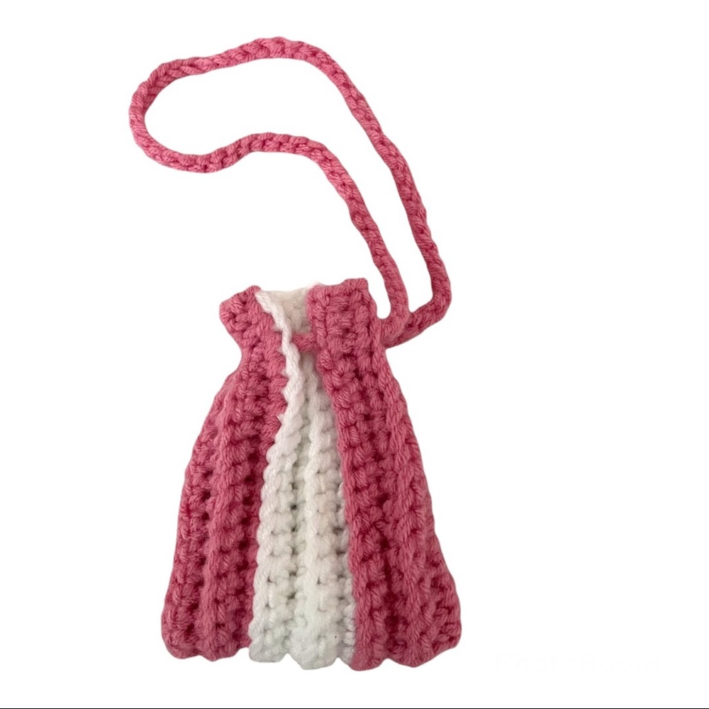 💓Crochet Pink/White Trinket Drawstring Bag💓